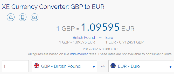 Pound v Euro 16 08 2017